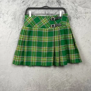 Green Tartan Kilt Plaid Pleated Buckle Skirt Size 32 Scottish Festival Heritage - Picture 1 of 5