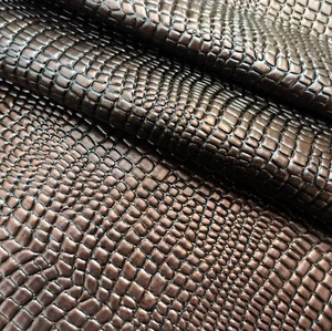 Dark brown vintage metallic crocodile embossed cow leather hide for bag & craft - Picture 1 of 10
