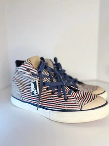 The Hundreds Skateschuhe 10,5 Valenzuela Hickory Stripe Sneaker blau rot Hi Top - Bild 1 von 7