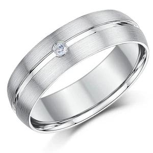 9ct Anillo de Boda Oro Blanco Diamante Banda Mate y Pulido 6mm - Imagen 1 de 2