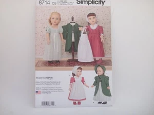 Dolly Duds Simplicity 8714 Keepers vintage Vestidos con chaqueta y sombrero patrón muñeca 18" - Imagen 1 de 10