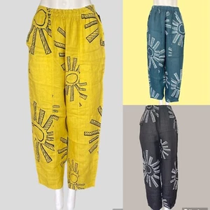 T BY TRASNPARENTE Women's Boho Pants Sun Print pockets Linen Made in Italy - Picture 1 of 9