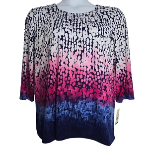 Alfred Dunner Womens XL Ombre Royal Jewels Blouse Shirt Top 3/4 Sleeves - Picture 1 of 6