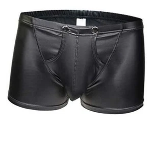 Mens Imitation Leather Underwear Sexs Boxer Briefs S-2XL Large Bk - Picture 1 of 4