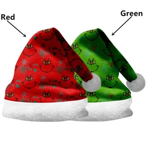 Novelty Christmas Santa Hat Green & Red Cartoon Print Xmas Hat For Kids / Adults - Picture 1 of 5