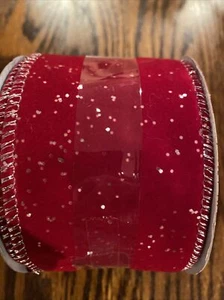 Home Accents Holiday Christmas Ribbon 2.5" x 30' Red w/ Silver Wire Edge Décor - Picture 1 of 2