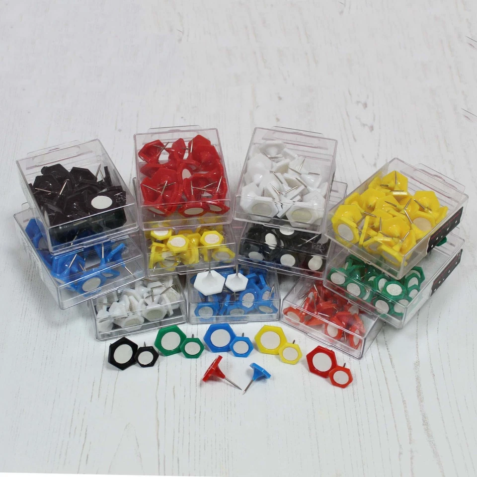 WHITECROFT ESSENTIALS Write On Indicator Push Pins Flag Map Marker Cork Notice Board 2 Sizes 7 Colours