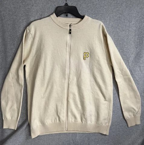 Pittsburgh Pirates MLB Full Zip Sweater Mens XL X-Large Beige Cover
