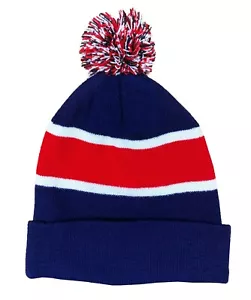 Gorro de sombrero de punto suave con pompón, rayas marinas, rojas y blancas ¡ENVÍO GRATUITO RÁPIDO! - Imagen 1 de 1