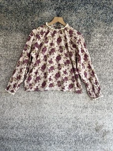 The New Society Blouse Womens Small Purple Floral Long Sleeve 100% Cotton Top - Picture 1 of 6