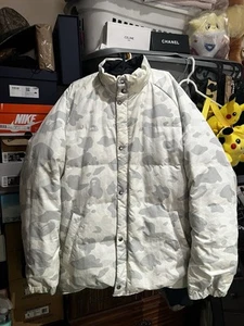 Reversible Down Puffer BAPE Jacket Black X White Camo A Bathing Ape Size XL RARE - Picture 1 of 12