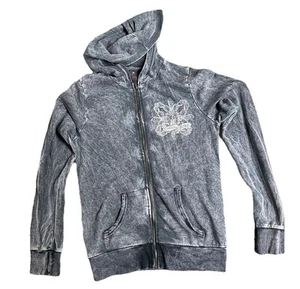 Sudadera con Capucha Estilo Y2k Cremallera Frontal Para Mujer Mediana Lavado a Piedra Bling Gótico Grunge - Imagen 1 de 10