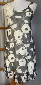 Vtg Ventti USA Floral Lace Mini Dress Sz S Faux Pearl Ruffles Gray Cottagecore - Picture 1 of 15