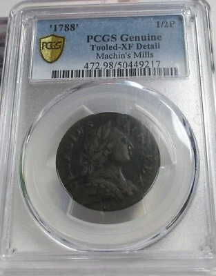 1788 MACHIN’S MILLS COPPER HALF PENNY PCGS XF DETAILS RARE US COLONIAL COIN - Image 1 of 4
