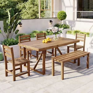 6Pieces Patio Furniture Dining Set Acacia Wood Outdoor Table and Chairs Backyard - Picture 1 of 12