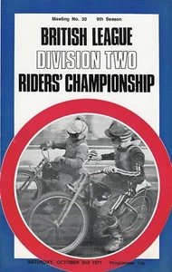 BRITISH LEAGUE DIVISION TWO RIDERS' CHAMPIONSHIP SPEEDWAY PROGRAMME OCTOBER 1971 - Picture 1 of 2