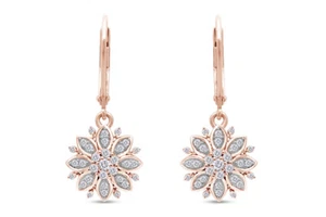 1/2ct Natural Round Diamond Snowflake Drop Earrings 10k Solid Rose Gold - Picture 1 of 5