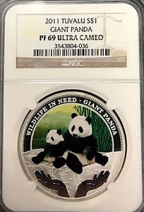 Giant Panda 2011 NGC PF69 Tuvalu $1 .999 1oz Silver Asian Coin icg anacs pcgs - Picture 1 of 2