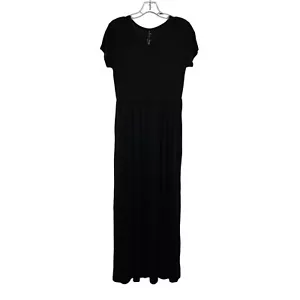MENGPIPI Women's Short Sleeve Maxi Dress A-Line Black Size Medium New - Picture 1 of 9