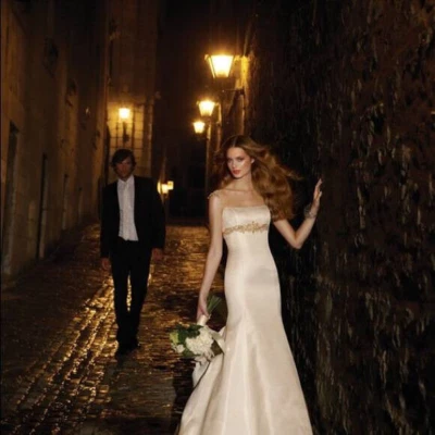 Rivini Rennes Wedding Dress Ivory Silk Size 8 Swarovski Crystals Amazing Train - Image 1 of 4