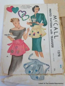 1940s Apron Pattern With Transfers Heart Applique or Sequin Trim Pin Up 1946 - Picture 1 of 3