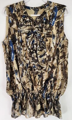 Camisa Kenneth Cole Reaction para mujer 12 marrón con volantes cuello en V abotonada sin mangas Foto 1 de 4