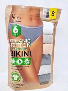 Nuevo Paquete de 6 Ropa Interior Bikini Felina Pequeña Algodón Orgánico Ultra Suave Elastizada - Imagen 1 de 3