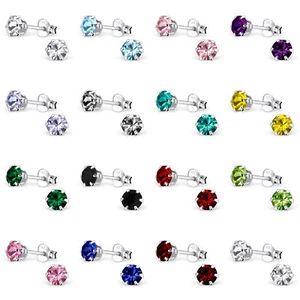 💖 925 Sterling Silber Ohrstecker 5 mm rund Zirkonia - Bild 1 von 9