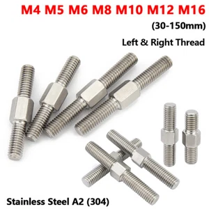 M4-M16 Left & Right Thread Double End Screw Rod Stud Bolt 304 A2 Stainless Steel - Picture 1 of 56