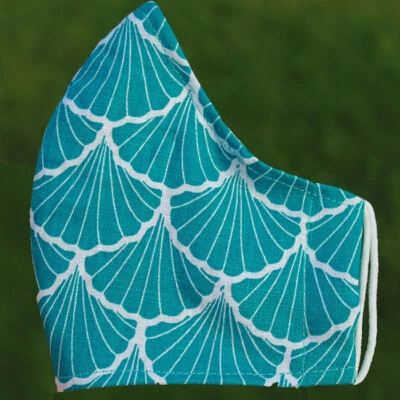 Mascarilla Facial Seashell Aqua Hecha a Mano Tela Lavable, Filtro Nariz Alambre ADULTO Foto 1 de 4