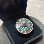 RETRO Turquoise Sparkly Costume Ring Size R.5 Kitsch Round Abstract T.Street