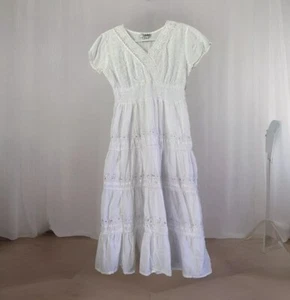 JMB Signature Midi Maxi Embroidered Beaded Cotton Dress Women’s M Boho White - Bild 1 von 16