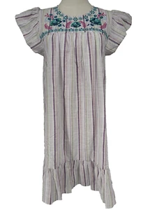 NWT August Sky For Anthropologie L Embroidered Ruffle Dress Flower - Picture 1 of 10