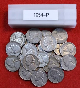 1954-P Jefferson Nickels 40 Coin roll Circulated - Picture 1 of 4