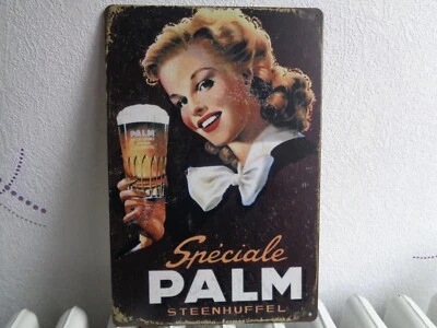 TOLE METAL BIERE PALM PIN UP 20 X 30 CMS NON PLAQUE EMAILLEE ANCIENNE - Photo 1/3