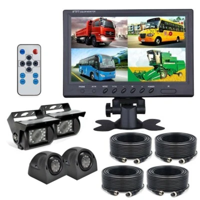 9"Quad Monitor 12-24V 4x 4PIN Side Rear View Backup Camera Kit For Truck Caravan - Image 1 of 4