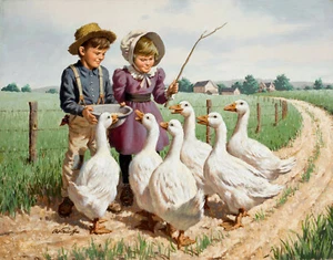Arthur Sarnoff - Children Feeding the Ducks 1950s Signed - 17" x 22" Art Print - Picture 1 of 1