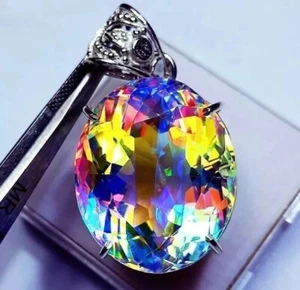 Natural Oval Mystic Topaz 98.15 Ct+ 925 Solid Silver Rainbow Pendant Gemstone - Picture 1 of 7
