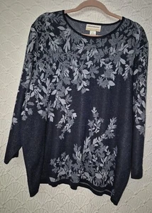 Beautiful Sweater Alfred Dunner 2X Blue With Gray Blue Design Alot Of Sparkle - Picture 1 of 6