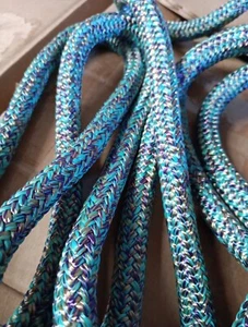 9/16 x 200 ft. Double Braid-Yacht Braid Polyester. Turquoise/Purple/Gold Blend - Picture 1 of 2