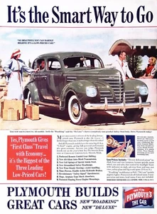 Vintage Print Ad 1939 Plymouth "Builds Great Cars" "Smart Way to Go" Roadking  - Picture 1 of 1