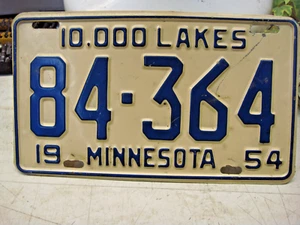 1954 Minnesota Shortie License Plate, Land of 10,000 Lakes 84-364 MN 54 Vintage - Picture 1 of 2
