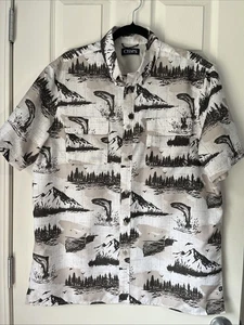 Chaps Kurzarm Gr. Large Camp Angeln Hemd Wildlife Mountain Forest Knopf - Bild 1 von 17