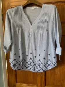 Fat Face 100% algodón blanco y azul marino pop over top talla 16 nuevo sin etiquetas - Imagen 1 de 4