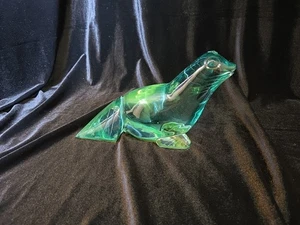 Estatuilla pisapapeles grande vintage soplada a mano con sello de vidrio verde aguamarina de 6 pulgadas de alto - Imagen 1 de 8