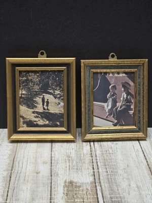 Lote de 2 impresiones artísticas James A. Warner 4x6 mate Amish niño y niña sentado en banco Foto 1 de 4