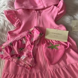 Cynthia Rowley Beach Coverup Girls Sz 4 Pink Strawberry Full Zip Hooded Bx12 - Picture 1 of 10