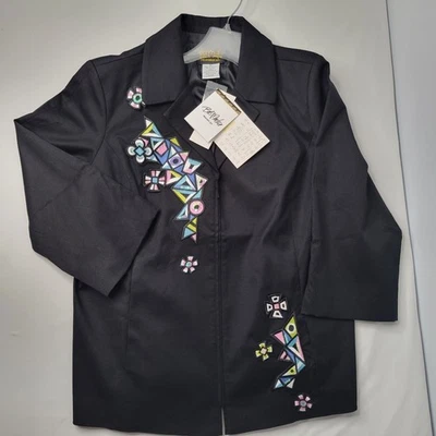 Chaqueta Blazer Bob Mackie Usable Arte Lentejuelas Geométricas Adornada Talla XL Bolsillos Foto 1 de 4