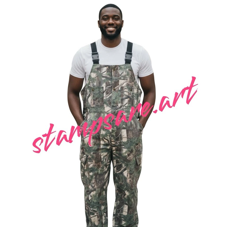 Cabela's Men's Hunting Bib L Woodland Camo Coverall Cargo Pockets Real Tree VTG - Image 1 of 4