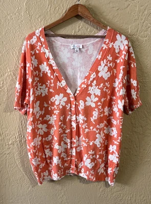 Cárdigan para mujer D&CO naranja XL floral manga corta cuello en V botón delantero Foto 1 de 4